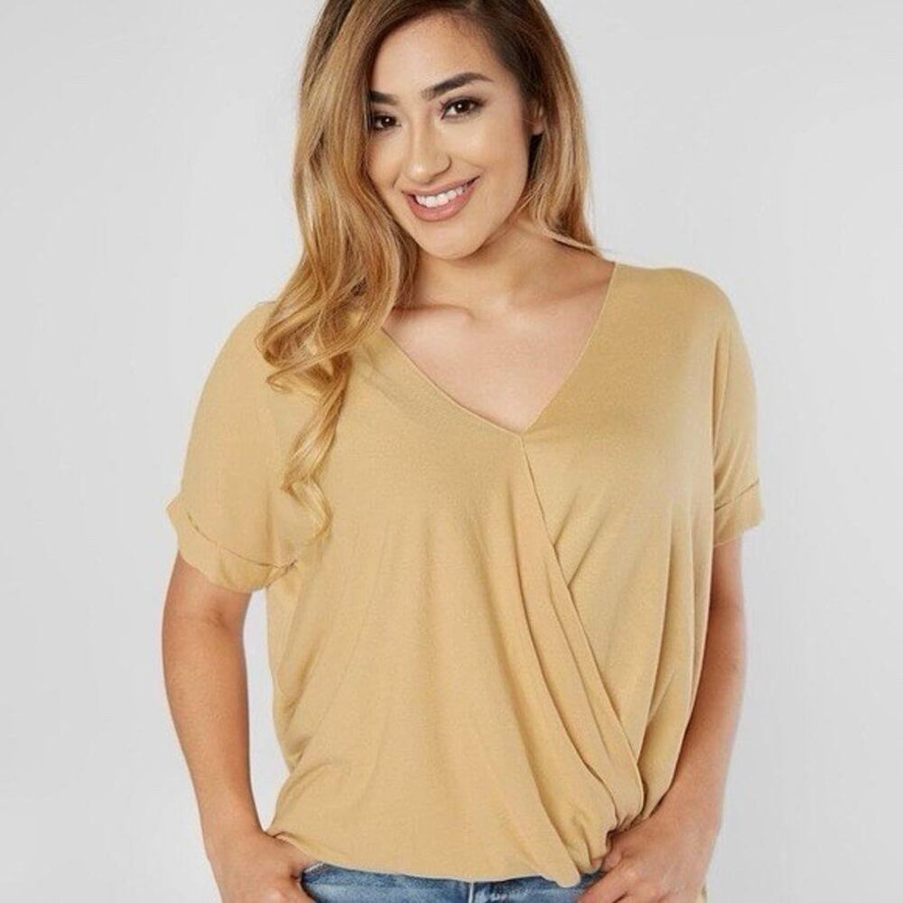 Double Zero Surplice Crossover Top Pale Yellow, Size Large (F36)